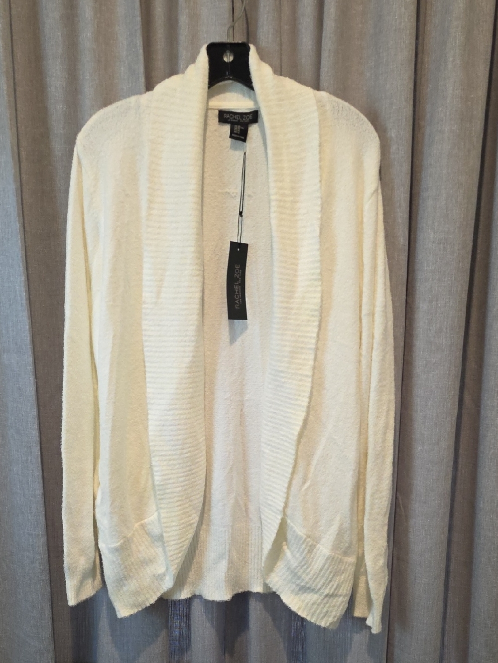 Rachel Zoe Super Soft Chenile Ivory Shawl Collar Open Cardigan